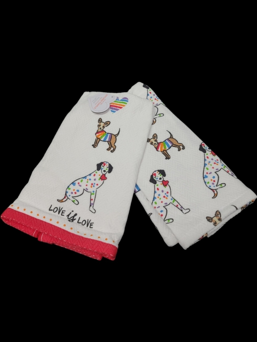 2 Envogue Love is Love Dog Rainbow Pride Kitchen Towel Set New